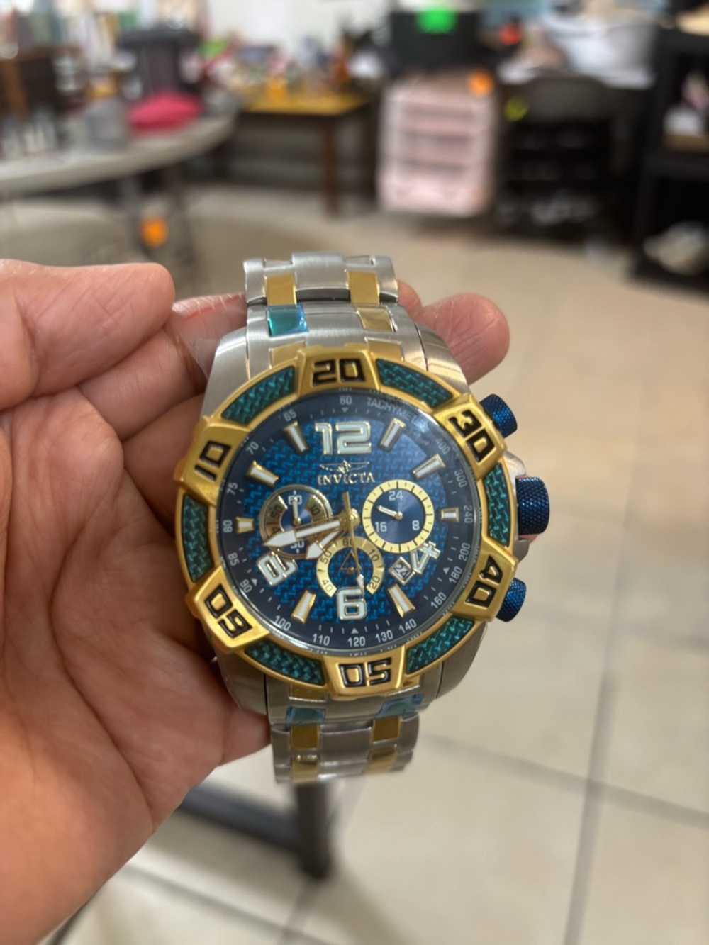 Invicta 25855 50mm Pro Diver Chronograph Diving Men's Watch - silver & Blue